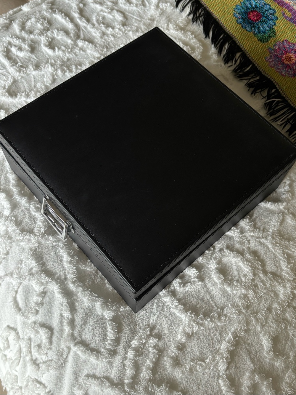 Leather Jewelry Box with Built-In Mirror - Black and Beige - Picture 3 of 4